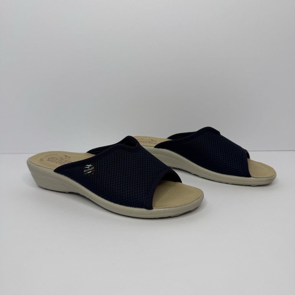 Fly Flot Made in Italy Anatomical Comfort Slide Sandals Navy Mesh EU 38 US 7.5